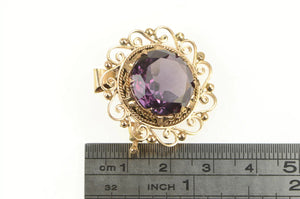 14K Victorian Amethyst Ornate Filigree Statement Pendant/Pin Yellow Gold