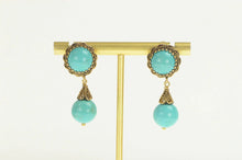 Load image into Gallery viewer, 14K Retro Turquoise Dangle Ornate Screw Back Earrings Yellow Gold