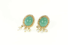 Load image into Gallery viewer, 14K Victorian Turquoise Seed Pearl Fringe Screw On Earrings Yellow Gold