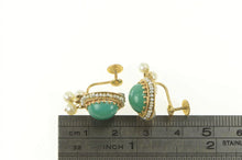 Load image into Gallery viewer, 14K Victorian Turquoise Seed Pearl Fringe Screw On Earrings Yellow Gold