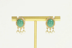 14K Victorian Turquoise Seed Pearl Fringe Screw On Earrings Yellow Gold