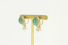 Load image into Gallery viewer, 14K Victorian Turquoise Seed Pearl Fringe Screw On Earrings Yellow Gold