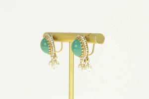 14K Victorian Turquoise Seed Pearl Fringe Screw On Earrings Yellow Gold