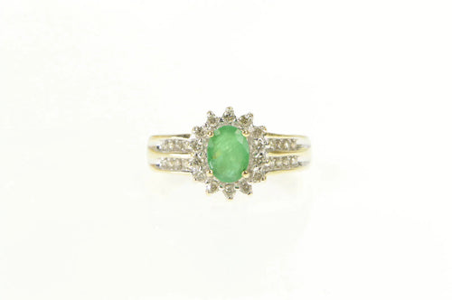 14K 0.94 Ctw Emerald Diamond Halo Engagement Ring Yellow Gold