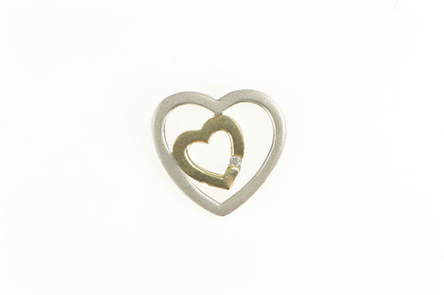 Sterling Silver 14k Gold Two Tone Diamond Hearts Love Pendant