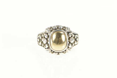Sterling Silver Ornate Rococo Swirl Domed 14k Gold Filigree Ring