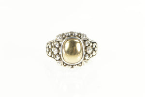 Sterling Silver Ornate Rococo Swirl Domed 14k Gold Filigree Ring
