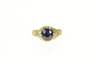 Gold Filled Victorian Syn. Sapphire Floral Engraved Ring