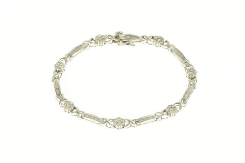 10K 2.50 Ctw Diamond Flower Cluster Bar Tennis Bracelet 8