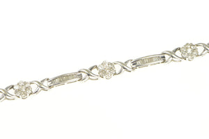 10K 2.50 Ctw Diamond Flower Cluster Bar Tennis Bracelet 8" White Gold