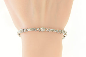 10K 2.50 Ctw Diamond Flower Cluster Bar Tennis Bracelet 8" White Gold