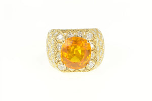 18K 6.00Ctw Orange Sapphire Diamond Honeycomb Ring Yellow Gold