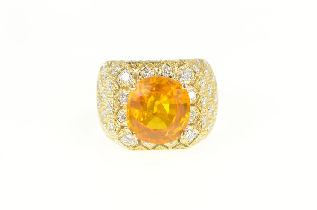 18K 6.00Ctw Orange Sapphire Diamond Honeycomb Ring Yellow Gold