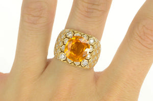 18K 6.00Ctw Orange Sapphire Diamond Honeycomb Ring Yellow Gold