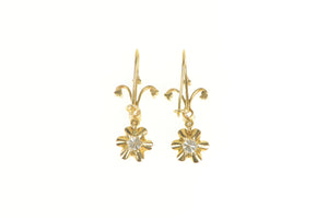 14K 1.10 Ctw 1950's Diamond Gypsy Dangle Earrings Yellow Gold