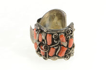 Load image into Gallery viewer, Sterling Silver Navajo Coral Jerry Wilma Begay Watch Cuff Bracelet