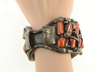 Load image into Gallery viewer, Sterling Silver Navajo Coral Jerry Wilma Begay Watch Cuff Bracelet