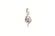 Load image into Gallery viewer, Sterling Silver Oval Amethyst Diamond Accent 10 Twist Pendant