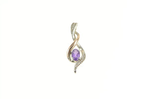 Sterling Silver Oval Amethyst Diamond Accent 10 Twist Pendant