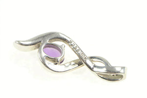 Sterling Silver Oval Amethyst Diamond Accent 10 Twist Pendant