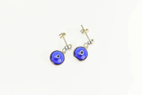 Sterling Silver Nazar Blue Evil Eye Symbol Dangle Earrings