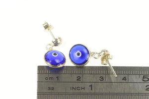 Sterling Silver Nazar Blue Evil Eye Symbol Dangle Earrings