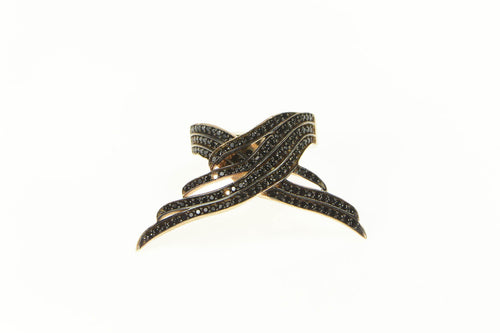 Sterling Silver Angel Wings Pave Sim. Black Diamond Rose Ring