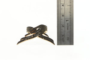 Sterling Silver Angel Wings Pave Sim. Black Diamond Rose Ring