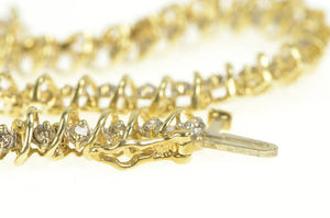 10K 1.75 Ctw Diamond Classic Tennis Wavy Link Bracelet 7" Yellow Gold