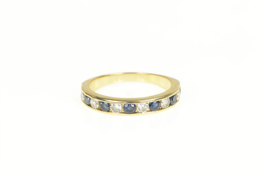 14K 1.60 Ctw Sapphire Diamond Wedding Band Ring Yellow Gold