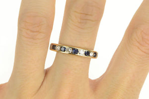 14K 1.60 Ctw Sapphire Diamond Wedding Band Ring Yellow Gold