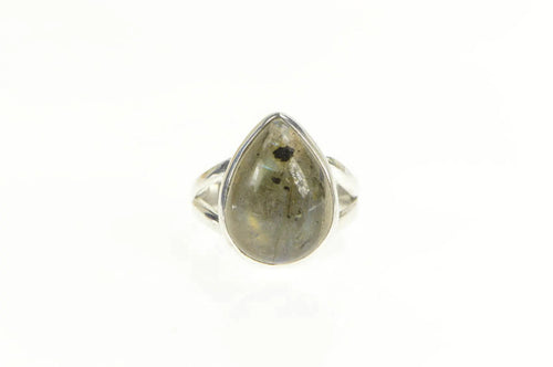 Sterling Silver Pear Labradorite Cabochon Bezel Statement Ring