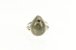 Sterling Silver Pear Labradorite Cabochon Bezel Statement Ring