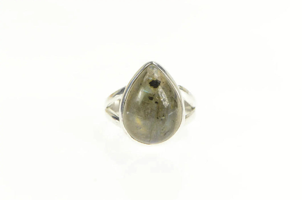 Sterling Silver Pear Labradorite Cabochon Bezel Statement Ring