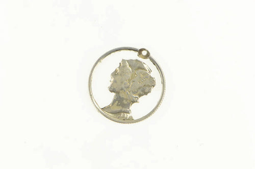 Sterling Silver Mercury Dime Cut Out Coin Artisan Charm/Pendant