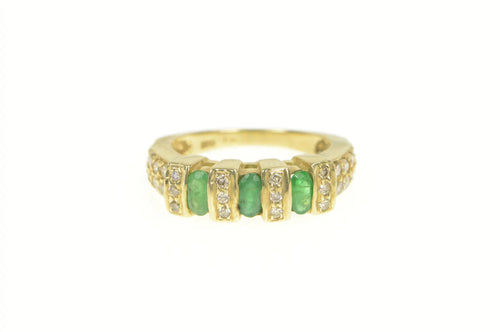 10K 1.64 Ctw Oval Emerald Diamond Squared Ring Yellow Gold