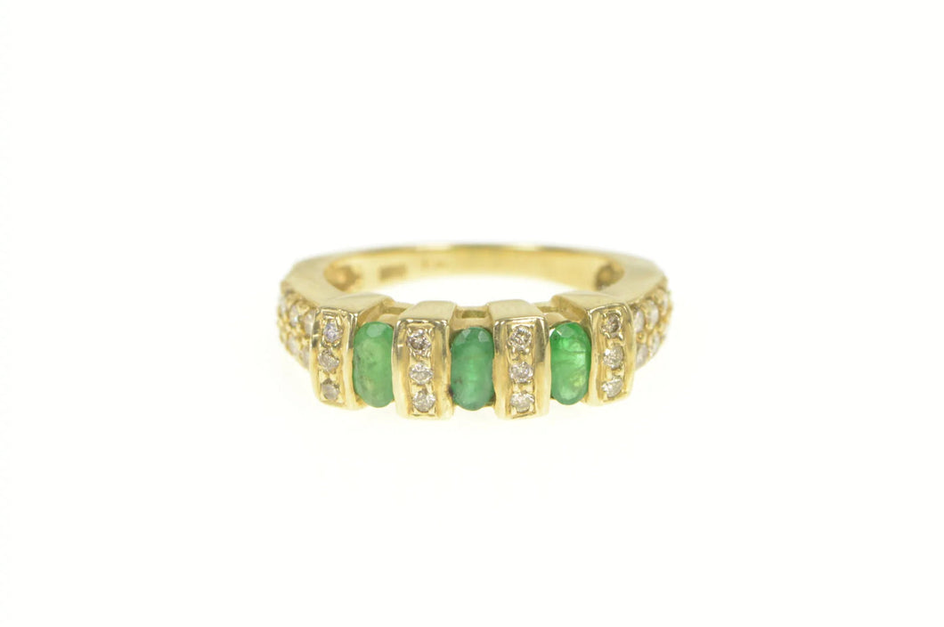 10K 1.64 Ctw Oval Emerald Diamond Squared Ring Yellow Gold
