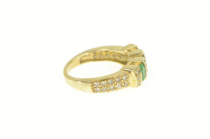 10K 1.64 Ctw Oval Emerald Diamond Squared Ring Yellow Gold