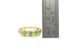 10K 1.64 Ctw Oval Emerald Diamond Squared Ring Yellow Gold