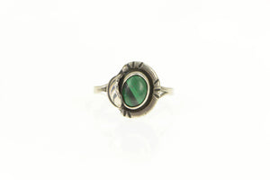 Sterling Silver Taxco Malachite Cabochon Leaf Statement Ring