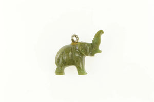 14K Carved 3D Nephrite Elephant Ornate Animal Charm/Pendant Yellow Gold