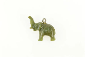 14K Carved 3D Nephrite Elephant Ornate Animal Charm/Pendant Yellow Gold