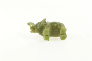 14K Carved 3D Nephrite Elephant Ornate Animal Charm/Pendant Yellow Gold