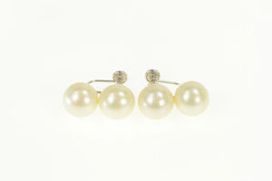 10K 1950's Two Pearl Ornate Screw Back Earrings White Gold