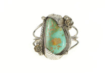 Load image into Gallery viewer, Sterling Silver Southwestern Turquoise Cabochon Leaf Cuff Bracelet 6.25&quot;