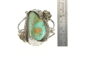 Sterling Silver Southwestern Turquoise Cabochon Leaf Cuff Bracelet 6.25"