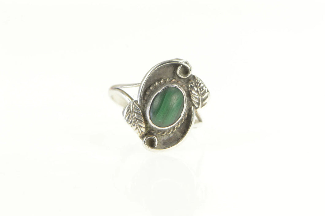 Sterling Silver Malachite Oval Cabochon Southwestern Ring