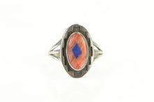 Load image into Gallery viewer, Sterling Silver Teme Coral Lapis Southwestern Geometric Ring