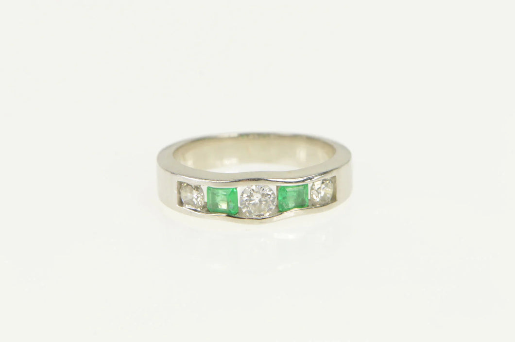 14K 1.00 Ctw Natural Emerald Diamond Band Ring White Gold