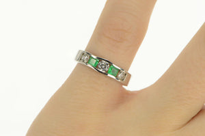 14K 1.00 Ctw Natural Emerald Diamond Band Ring White Gold